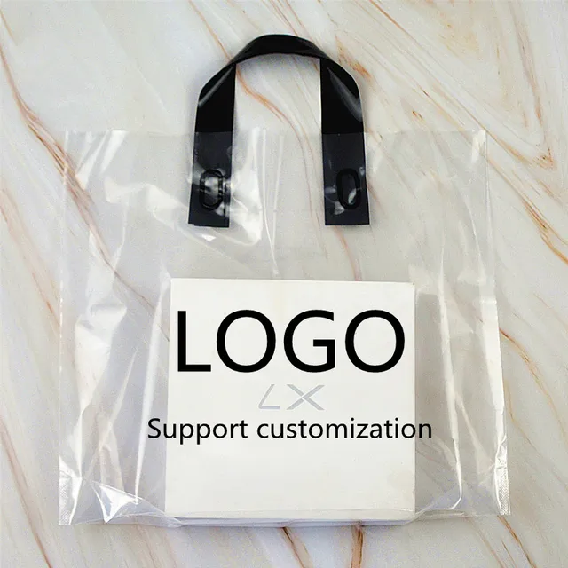 Yiwu Factory Wholesale Custom Printed PE Thickened Plastic Handbags Transparent Gift Shopping Bags Upscale Minimalist Clothing