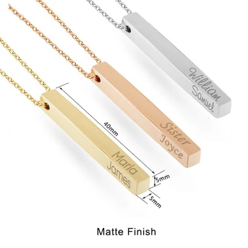 Minimalist Jewelry 18k Gold Engrave Custom Name Personalized Vertical 3d Bar Necklace For Women Men