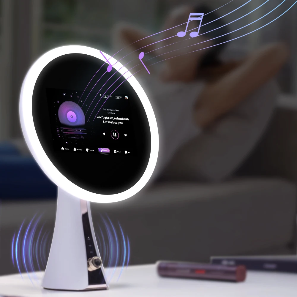 Hot Selling Adjustable LED Light Desktop Smart Beauty Mirror Bluetooth Speaker WiFi Connection Applying Makeup Great Gift Idea