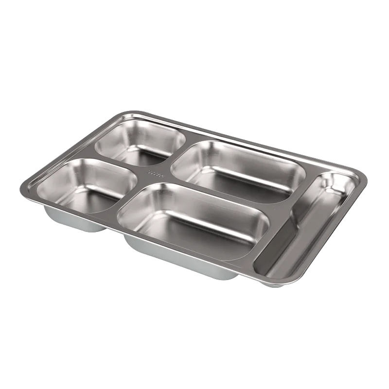 Stainless Steel 5 Compartment Dinner Plate Divided Metal Plate Food