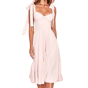 2026 Custom Design Tie Shoulder Sleeveless Holiday Women Casual Elegant Sexy Chiffon Dresses