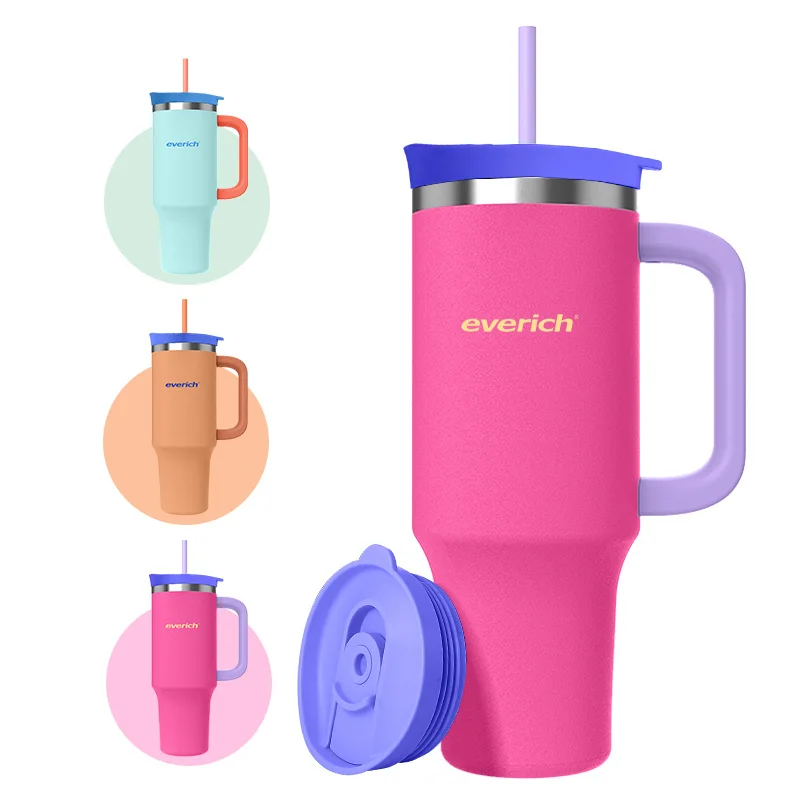 Everich 40oz New 2 in 1 Lid Handle Tumbler 304 Stainless Steel Double Wall Vacuum Insulated Travel Mug for Coffee & Beer