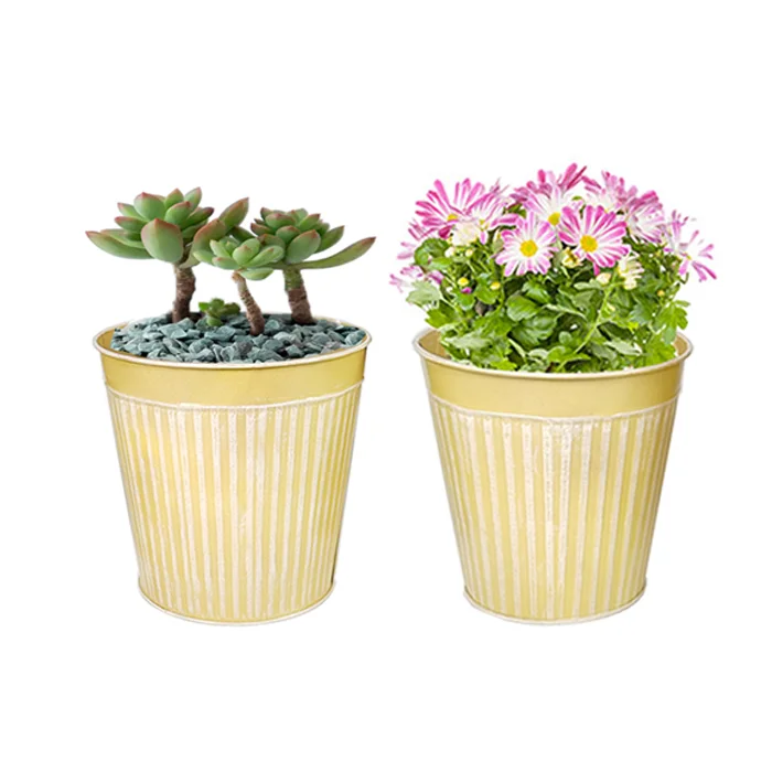 Wholesale Cheap Iron Flower Pot Planter Galvanized Vertical Stripes