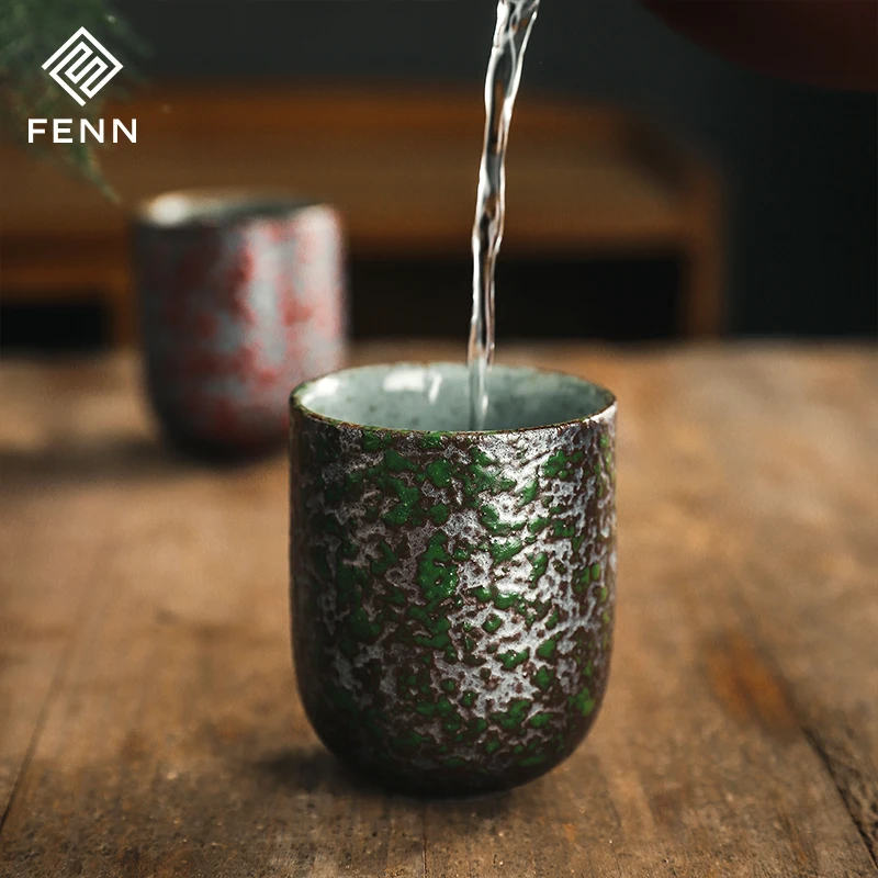 FENN Wholesale Japanese Style Retro Stoneware Kung Fu Tea Cup Ceramic Coffee Cup With Gift Custom Logo 120ml