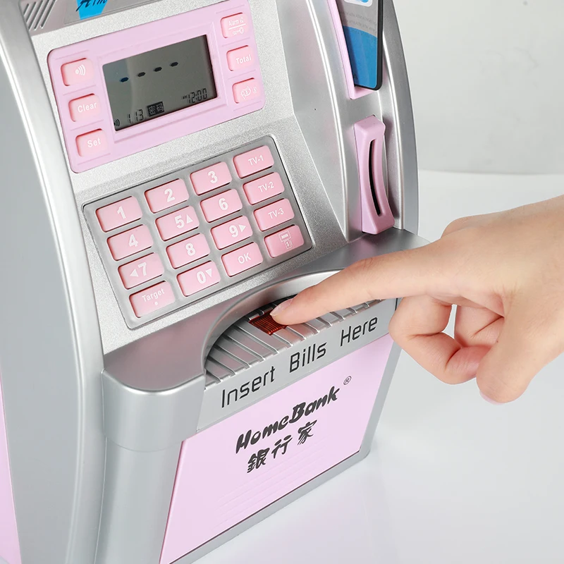 Tirelire Électronique Coffre-Fort ATM Avec Mot De Passe Et Musique – Rose Clair, Idéal Enfants 4-12 Ans