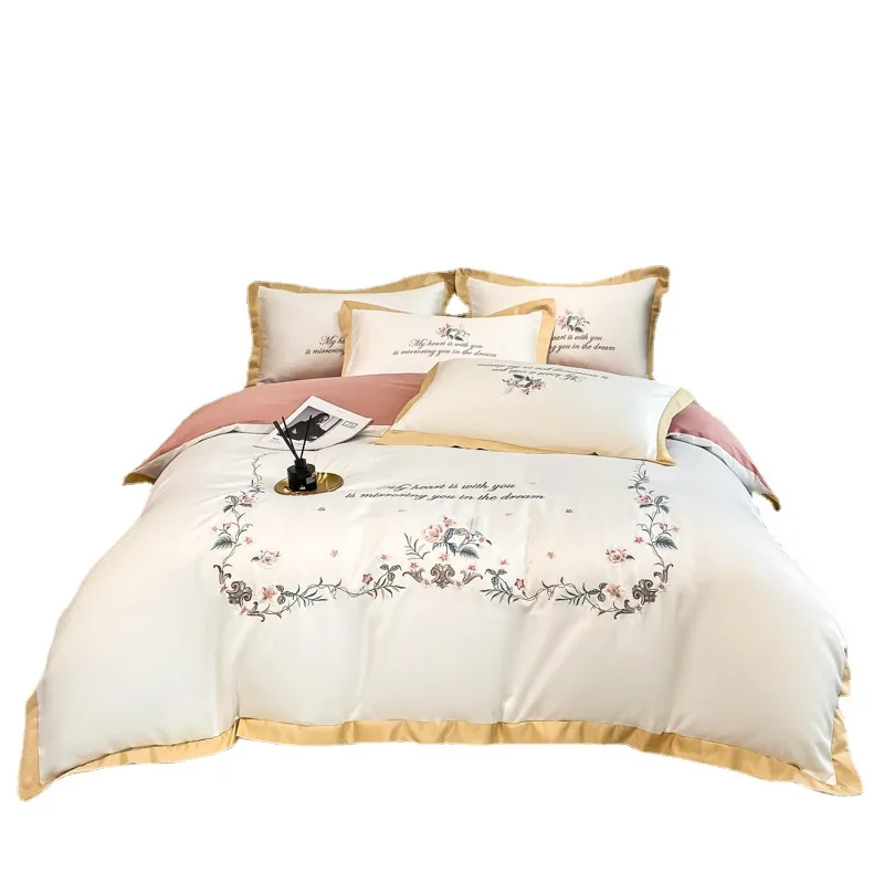 Комплект постельного белья с вышивкой, роскошный хлопковый атласный комплект постельного белья 60S с растительным принтом, с простыней