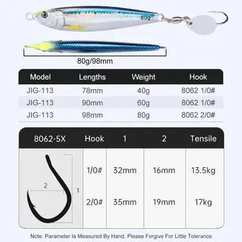 CHEERY 40g 60g 80g Saltwater Fishing Metal Jigging Bait Fast Sinking Jigbait Artificial Hard Metal Jig Lure with Hook – Metal Jig – view 3