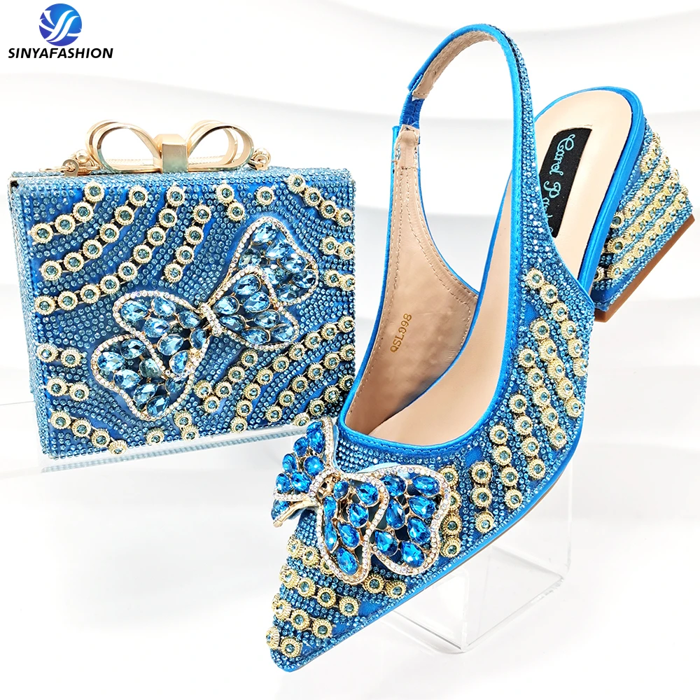 Sinya Flower Shoes Bag Set With Stones Beautiful Italian Shoes to Match Bag Set Women Party Shoes Set