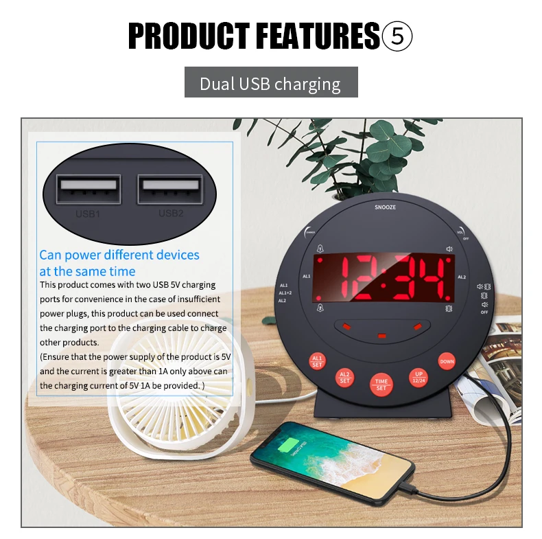 Best Wake up Light Alarm Clock With Snooze Mode Under Pillow Bed Shaker  Vibration Alarm Clock for Heavy Sleepers