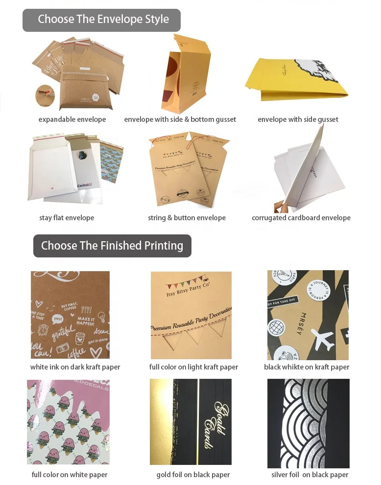 Custom Printed Craft Stay Flat Mailers Rigid Kraft Mailing Postal Express  Expandable Cardboard Envelope Button Envelopes for Cl