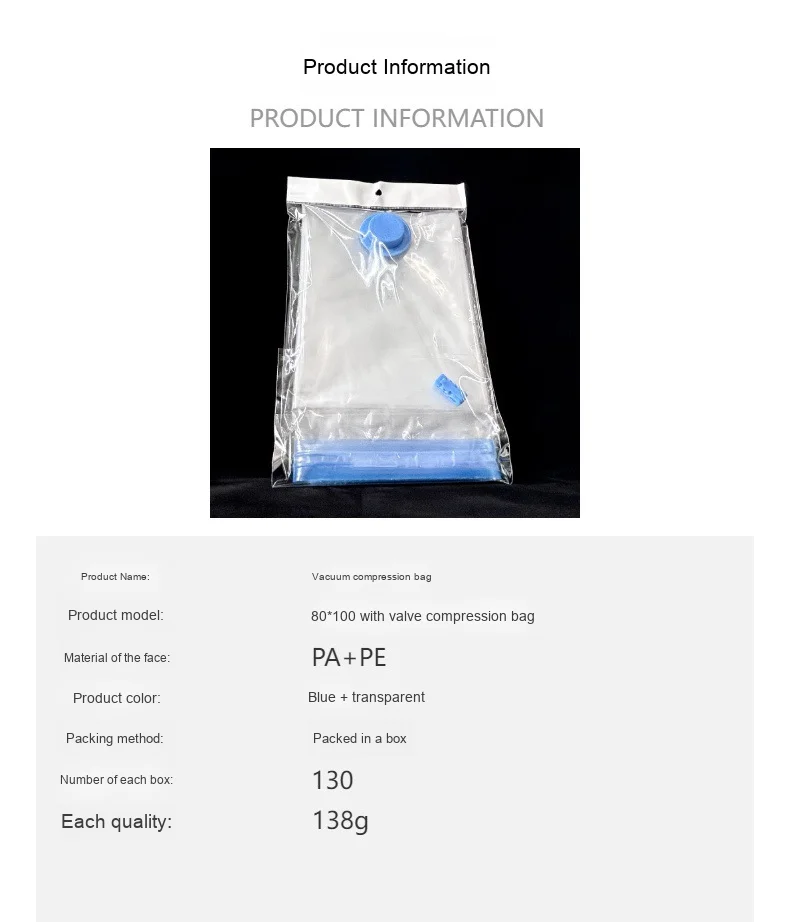 Factory-Direct Sale Transparent Vacuum Compressed Bags Eco-Friendly PA+PE Material Travel Size Space-Saving Storage