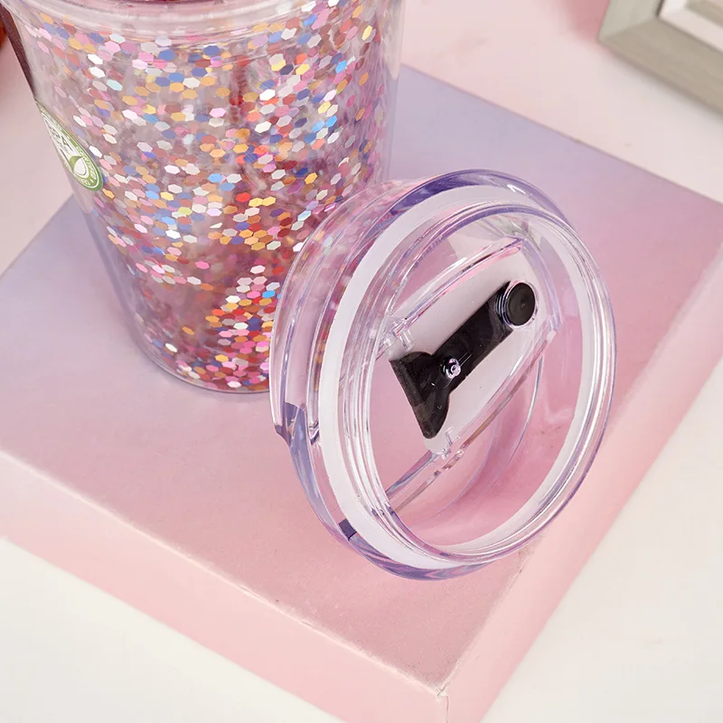 Лидер продаж оптовая продажа Прозрачный Акриловый стакан с двойными стенками без бисфенола А пайетками и двумя видами