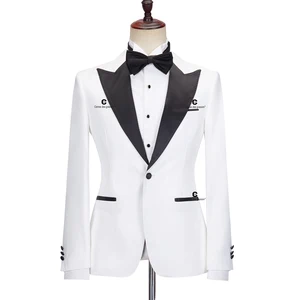 Cenne Des Graoom 2023 Tuxedo Suits for Men Lapel Slim Fit Black and White Solid One Button Elegant Wedding Party Evening