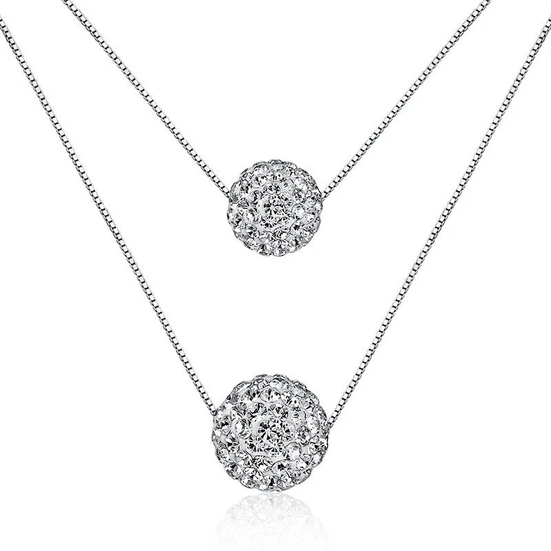 Elegant 925 Silver Double Crystal Necklace