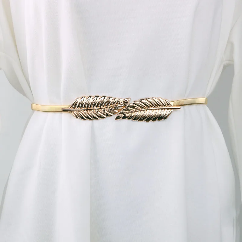 Low Price Leaf Elastic Thin Gold Chain Dress Belt for Ladies Garments