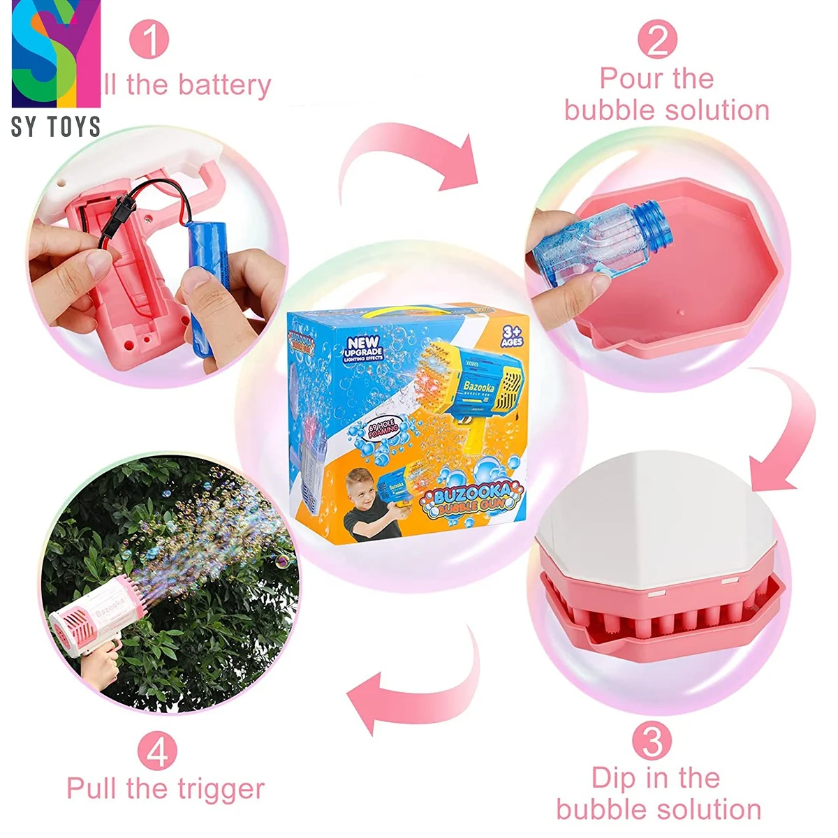 Детская электрическая пузырчатая машина SY с красочными огнями и 69