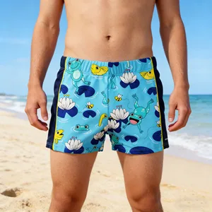 Cute Frog Print Swimwear Beachwear for Boys Quick Dry Boys' Swim Shorts with Cartoon Designs Beach Pool Swim Trunks