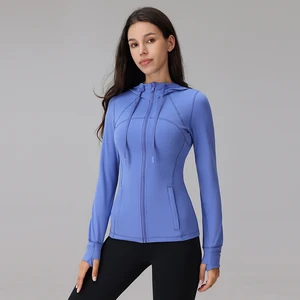 Women High Quality Breathable Thumbholes Sportswear Gym Adjustable Hoodie Coat Custom Full Zipper Fitness Workout Sports Jacket