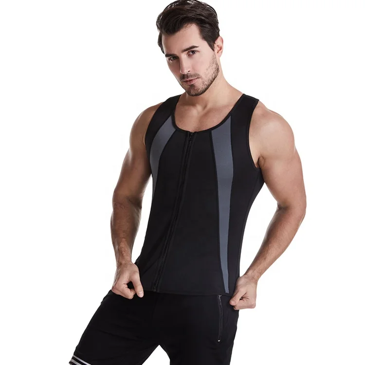 Men Hot Neoprene Sauna Tank Top Zipper Body Shaper Compression Shirt Gym Vest US 