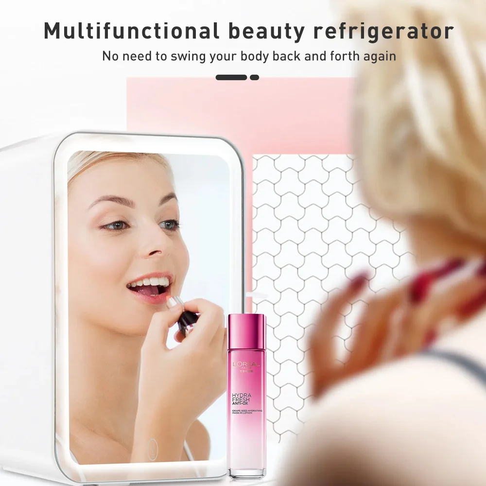 Portable 4L Mini Small Cosmetic Frigo Refrigerator Beauty Skin Care Makeup Mirror 12v Fridge Pink With Led Light for Bedroom