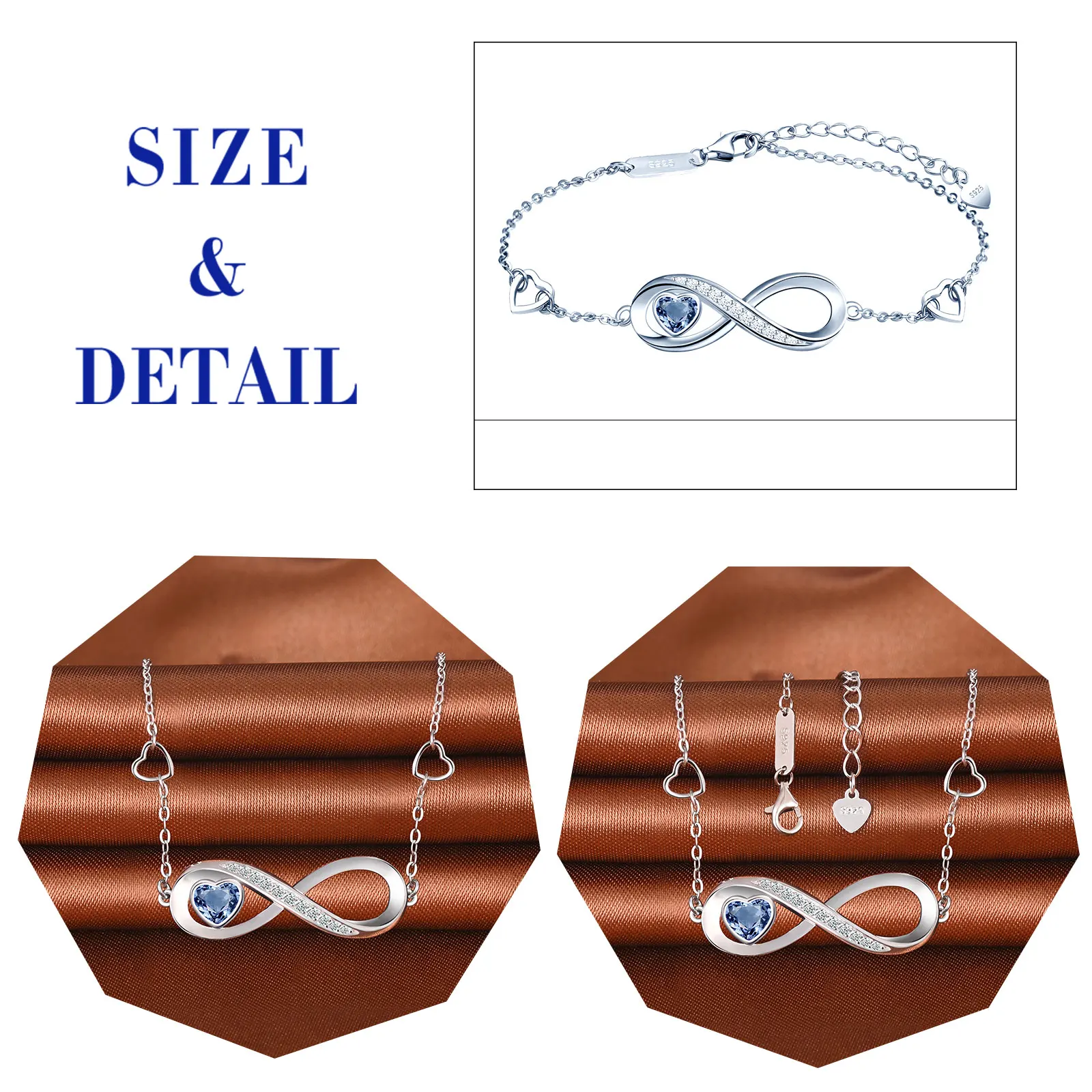 Infinity Heart Symbol Charm Link Bracelet for Women Fine Jewelry 925 Sterling Silver Women Bracelets