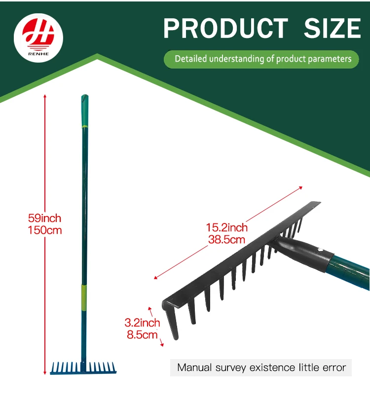 product wholesale factory  customized carbon steel metal farming  garden leaf  rake with long fiberglass handle-2