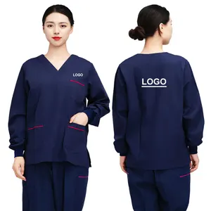 Wholesale Custom V-Neck Long Sleeve Medical Scrub Hospital Uniforms Workwear Women and Man Doctor Nurse Scrub Set