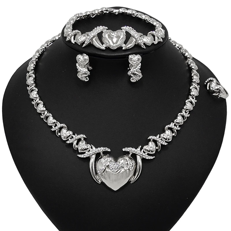New Arriving Best Seller Xoxo Big Jewelry Sets Bridal Silver Color Plated  Jewelry Wholesale Hug and Kiss I Love You Jewelry Set