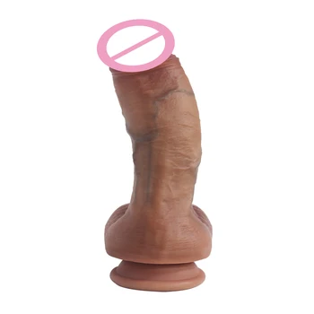 20 cm Realistic Penis Adult Sex Products Dual Layers Liquid Silicon Cock Bendable Man Dildo For Female Pussy Masturbate