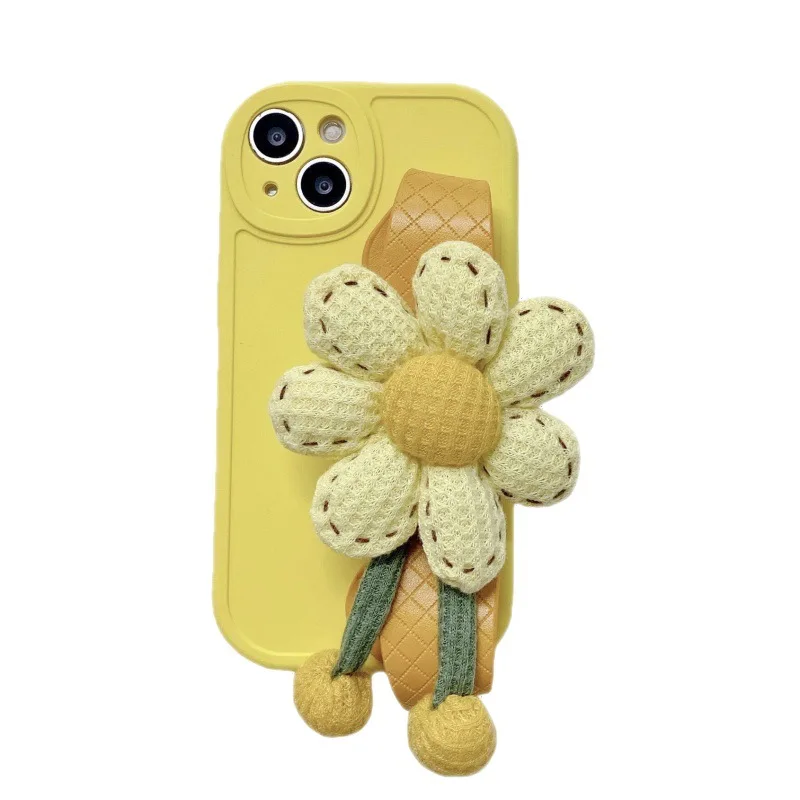 Silicone Pumpkin Flower Wrist Strap Mobile Phone Case with Crossbody Lanyard For iPhone 11 12 13 14 15 16 Pro Max Plus Cute