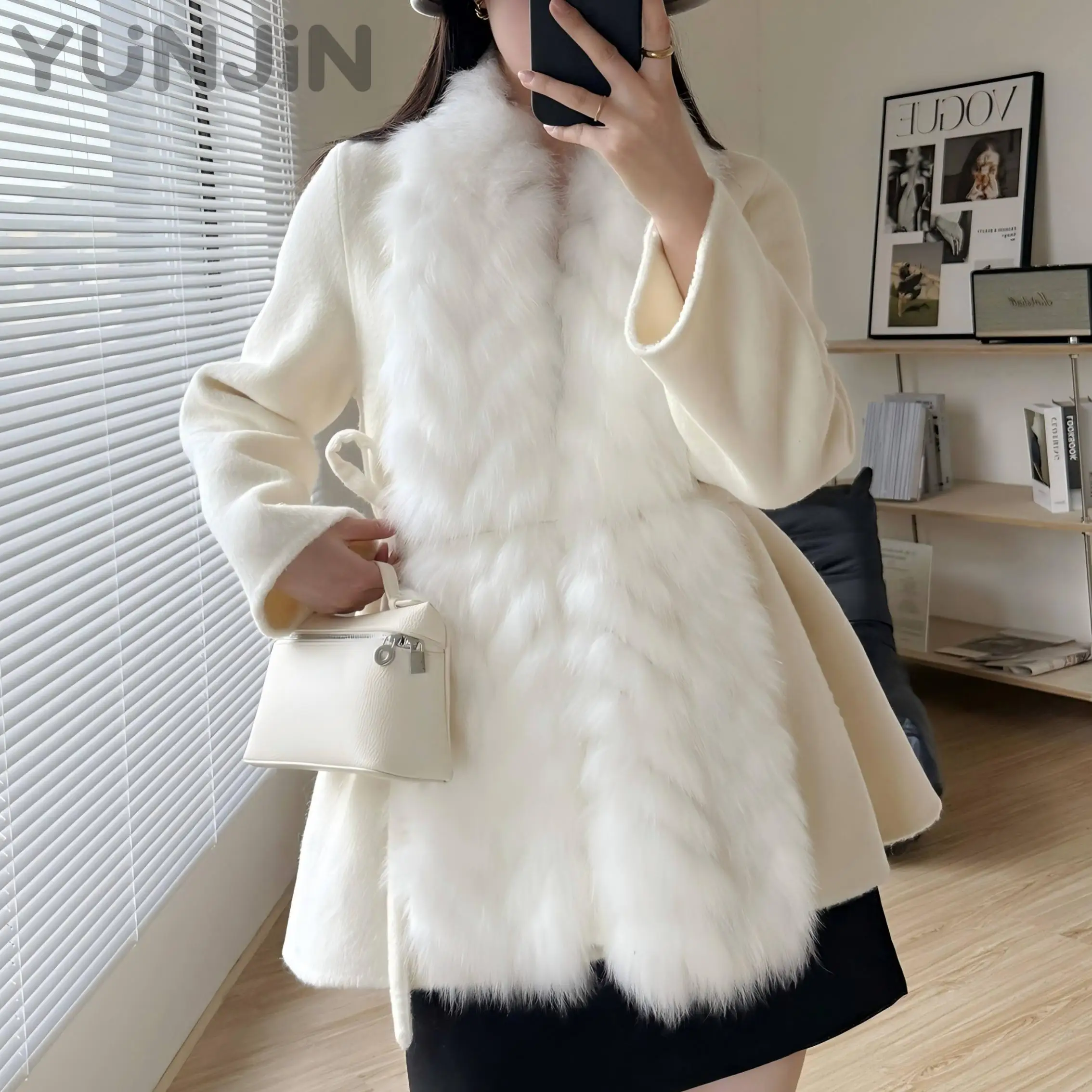 Fox Fur Trim Double Face Cashmere Coat Women
