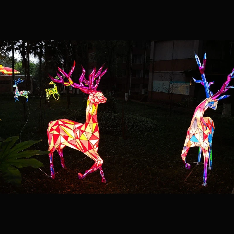 Round Paper Lantern Lights Colorful Led Lighted Animal Shapes  Chinese New Year Ox Lantern Display