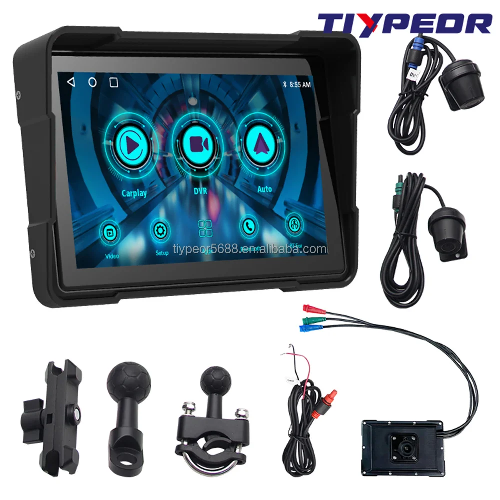 product tiypeor 5inch motorcycle gps navigation wireless carplay android auto waterproof dvr drive recorder moto monitor wifi-3
