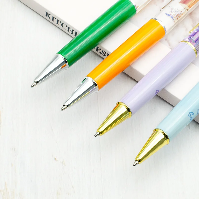Premium Souvenir Liquid Floating Pen Custom logo Metal Twist Ballpoint Pen Kids Liquid Sand Glitter Ball Pen