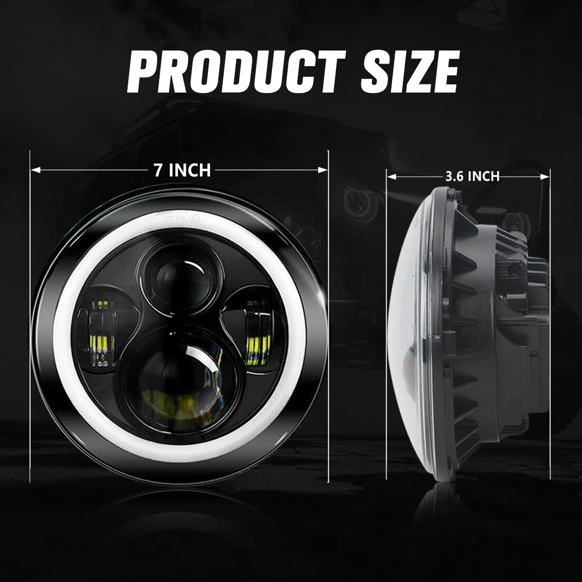 7-Inch Round LED Sealed Beam Halo Headlights for Jeep Wrangler, Kombi, Troller, and Willys  Hi-Lo Angel Eyes