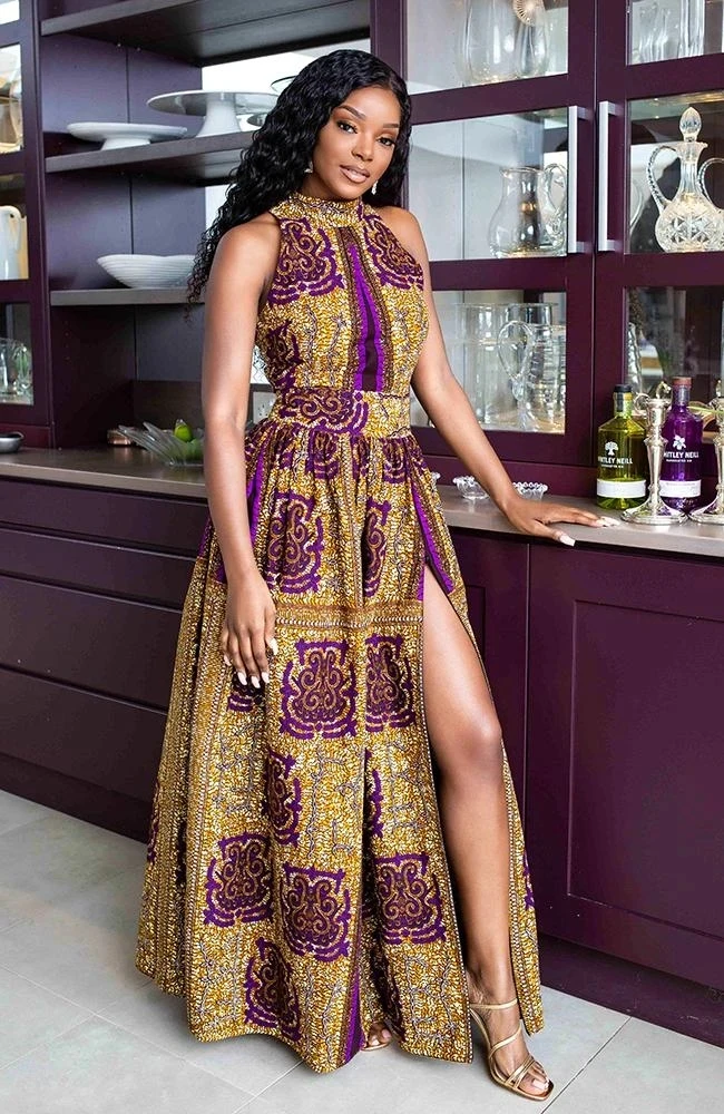 fitted lace wedding dress Trendy Royal Blue Orange African Print Dress with Flare-DP3034 main image 1