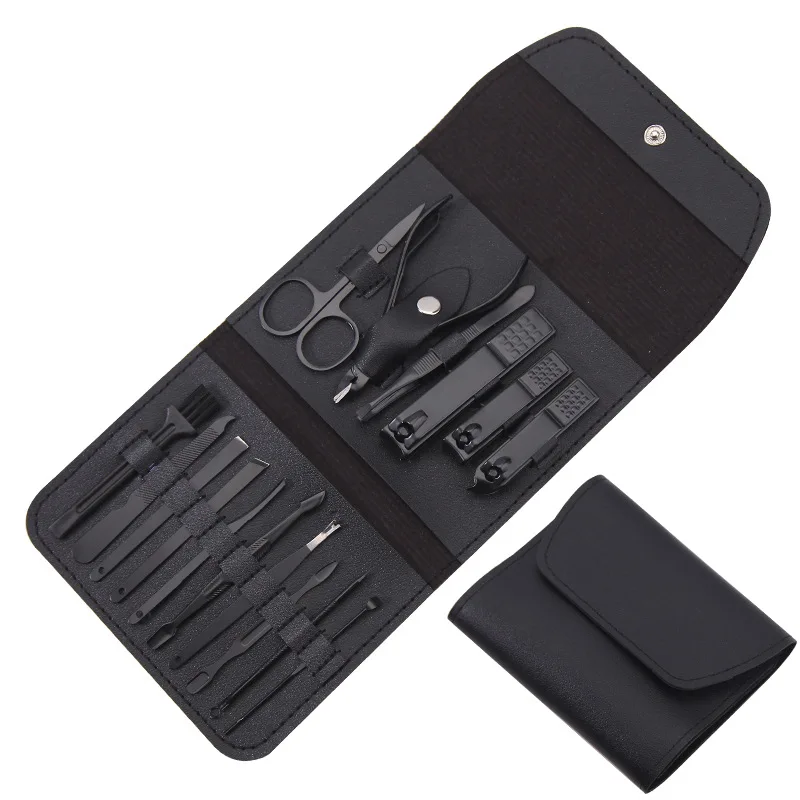 OEM Factory Stainless Steel 16 in 1 Nail Clipper Set Pedicure Tools Black Manicure Set