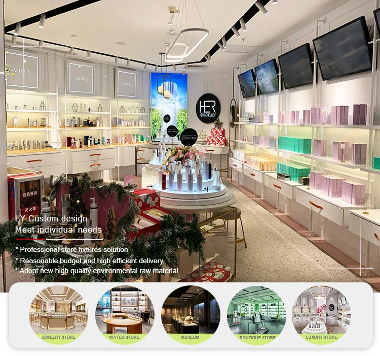 Lighted Beauty Gondola Shelf Wooden Display Counter Cosmetic Perfume ...