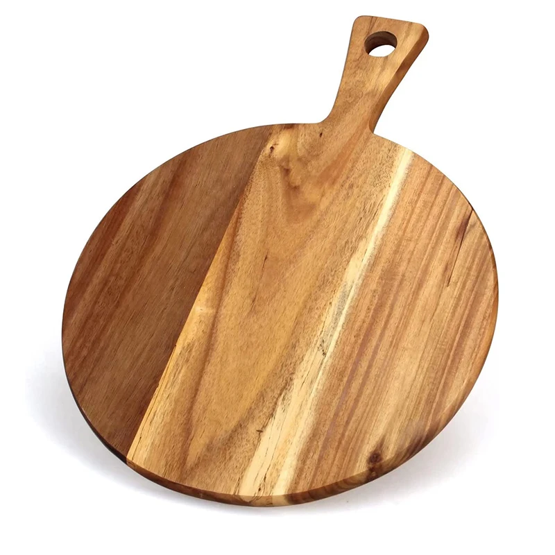 Acacia Wood Pizza Peel Cutting Board Round Chopping Boards with Handle for kitchen