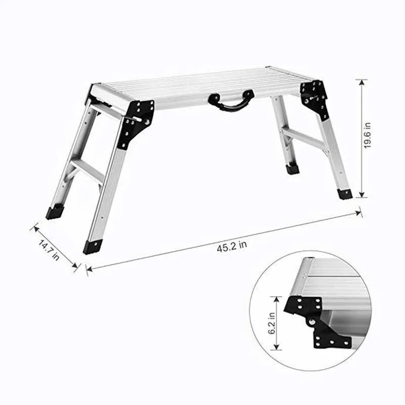 Work Platform Step Ladder Car Wash Ladder Workbench Aluminium Portable Aluminum 2 Step Folding 50cm 1.2mm 150kgs