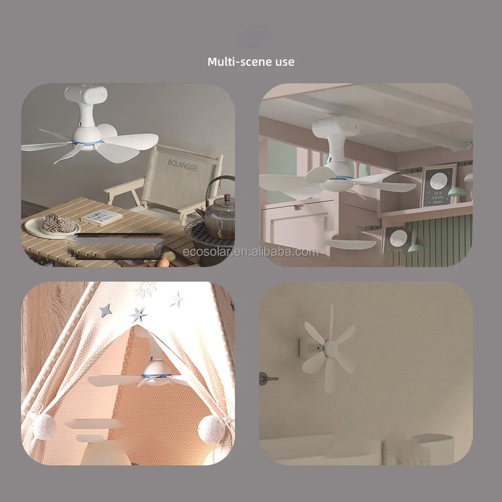 LED Lighting Solar Ceiling Fan with Rechargeable Battery 10000mah