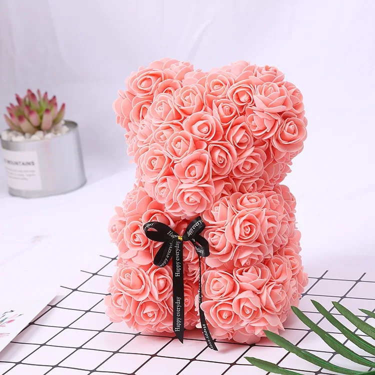 DREA 25CM Wedding Party Decoration Valentine Girlfriend Anniversary Gift  Foam Flower Arrangement Teddy Bear with Box