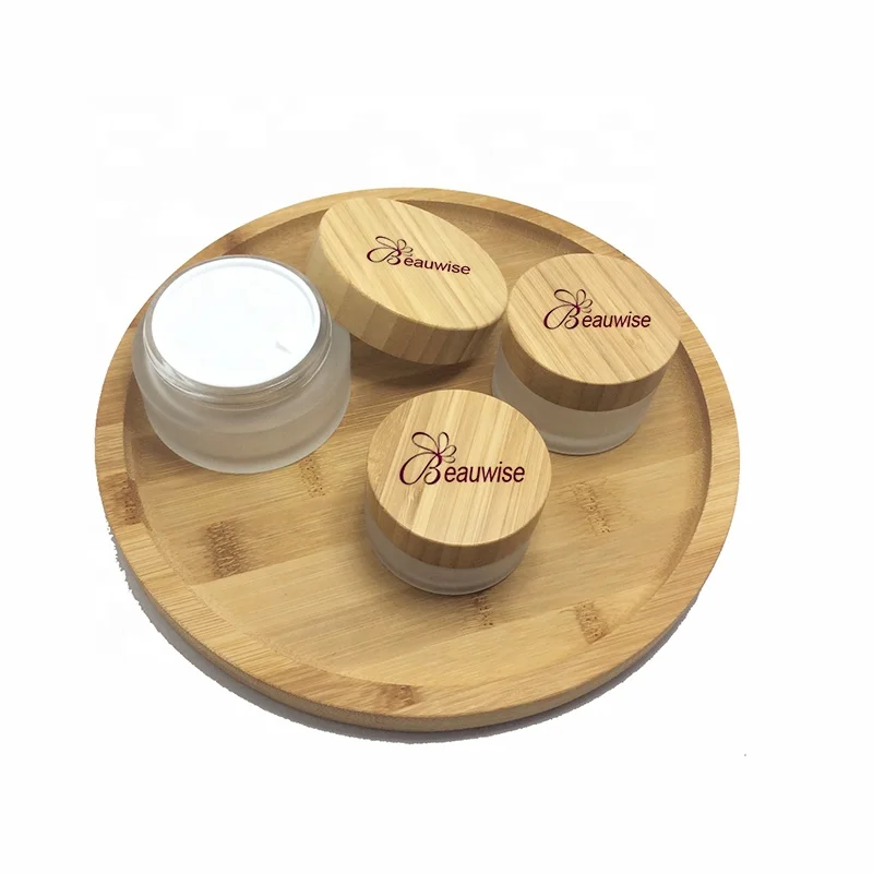 Empty 5ml 10ml 30ml 50ml 100ml 200ml Frosted Glass Jar Bamboo Lid Cream Jar Wooden Cosmetic Packaging