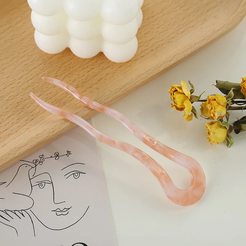 Лидер продаж, мини-заколка для волос из ацетата с леопардовым принтом, винтажные аксессуары для волос, японские U-образные заколки для волос