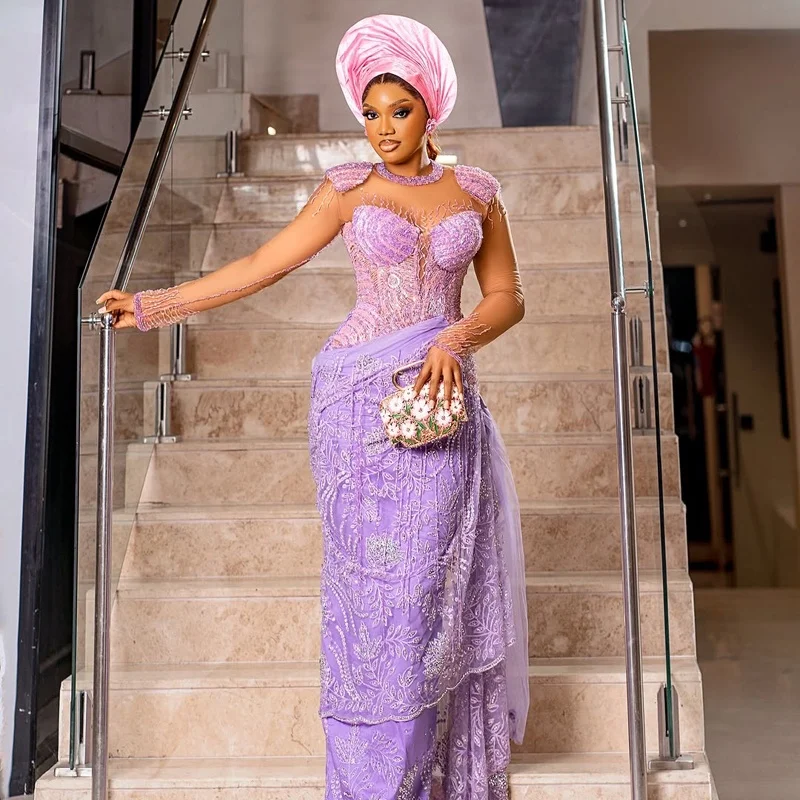 Purple Cord Lace Gown Styles Purple Aso Ebi Lace Gown Latest Cord