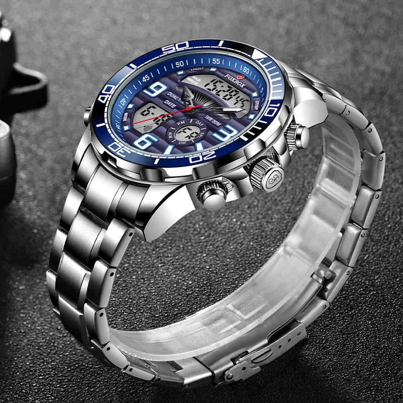 FOXBOX 0007 Men's Luxury Digital Chronograph Watch - Stainless