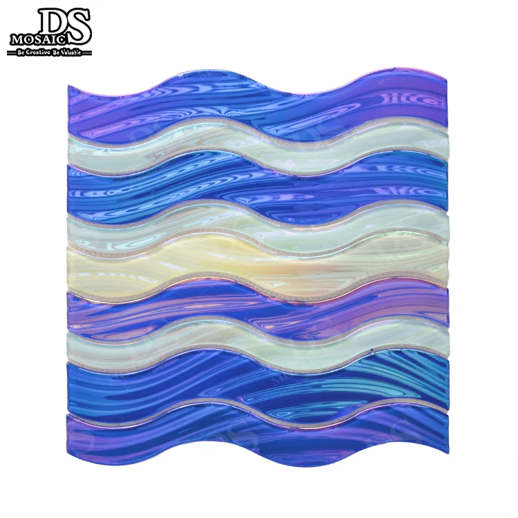 Swimming Pool Glass Mosaic Colorful  Iridescent Tiles Strip Swimming Pool Mosaic Tile Wall Floor Decoration