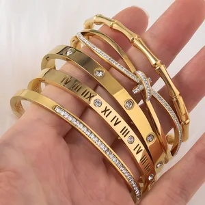 MW Wholesale Luxury 18K Gold-Plated Stainless Steel Bracelet: Crystal Rhinestone Pulseiras Pulseras Mujer for Women