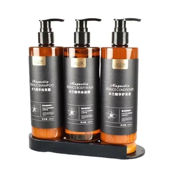 Hotel Amenities Hair Care Organic Magnolia Shampoo Conditioner Body Soap 400ml Wash Set For Luxury Hotel
