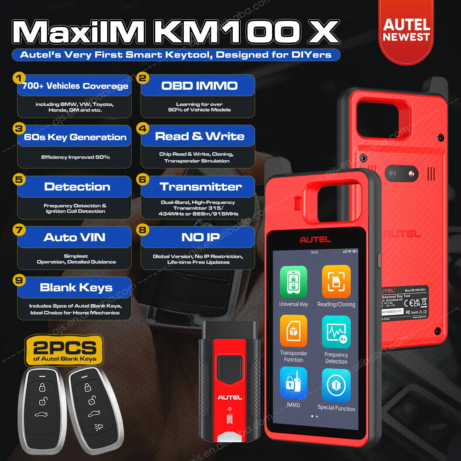 Autel MAXiIM KM100E キー プログラマー : 新品　早がち 2025 Autel MaxiIM KM100E Universal Key Generator with